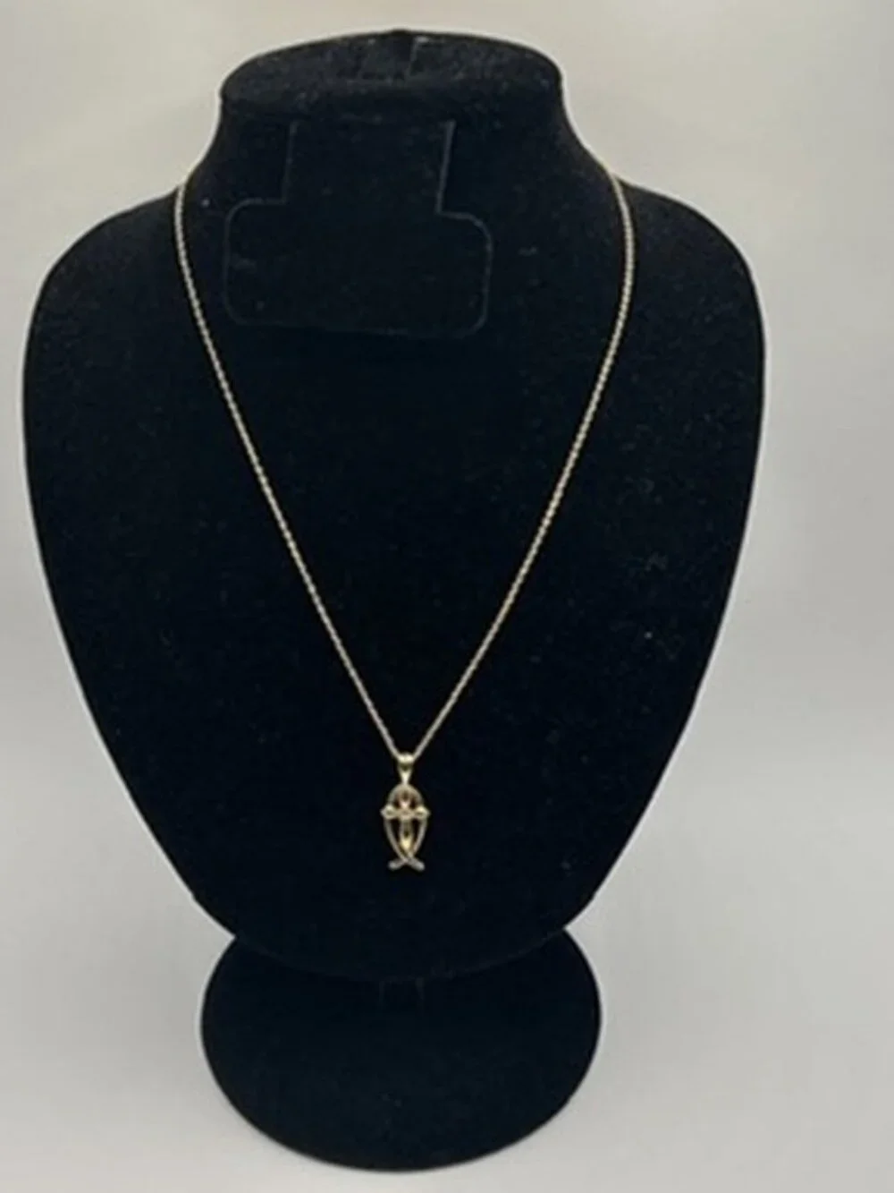 Vintage Real Gold Ichthys Fish Cross Pendant Chain Plated Stainless Steel